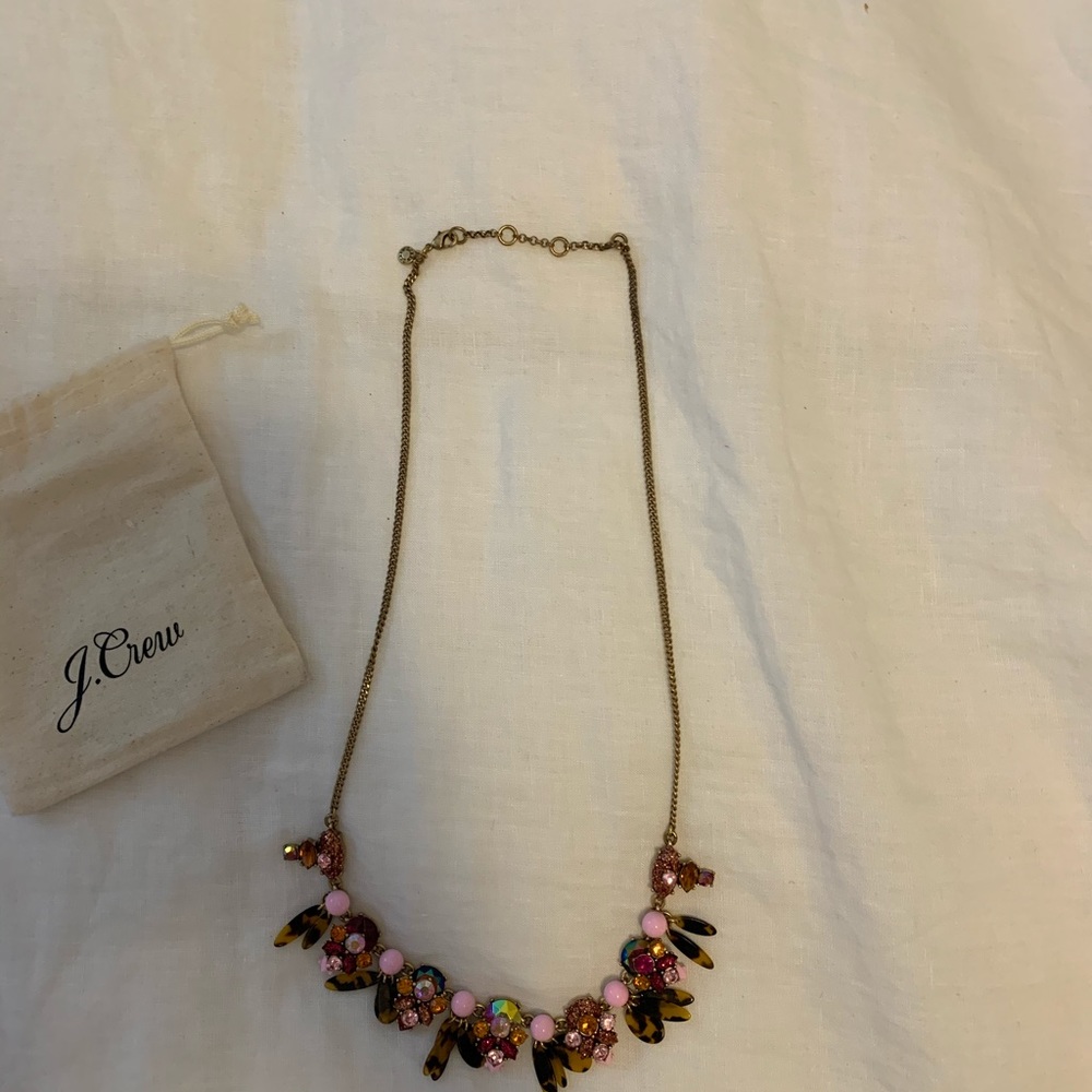 j crew pink and tortoise statement necklace